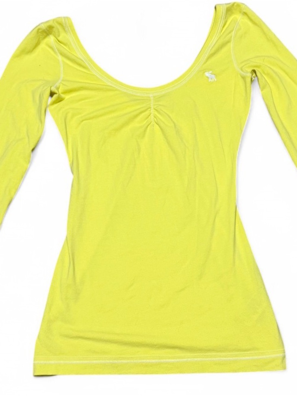 Vintage Y2K Abercrombie & Fitch Yellow Back Zip Scoop Neck 3/4 Sleeve Top